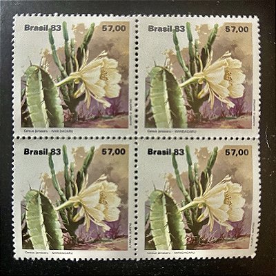 Quadra de Selos Comemorativos do Brasil - Flora Brasileira - Cactaceas - Mandacaru - 1983 - Mint - ref.2372