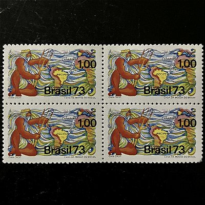 Quadra de Selos Comemorativos do Brasil - Comunicações - 1973 - Novo - ref.2374