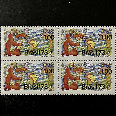 Quadra de Selos Comemorativos do Brasil - Comunicações - 1973 - Novo - ref.2376