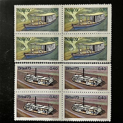 02 Quadras de Selos Comemorativos do Brasil - Embarcações Populares - 1973 - Novo - ref.2378