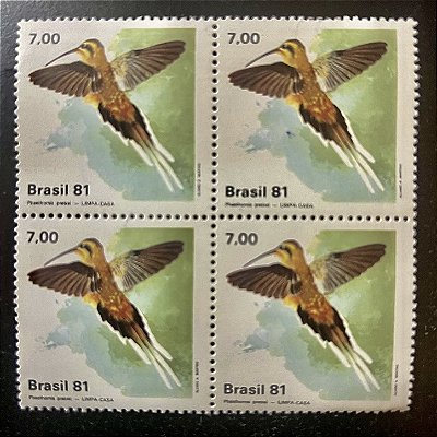 Quadra de Selos Comemorativos do Brasil - Fauna Brasileira - Beija-Flores - Limpa-Casa - 1981 - Mint - ref.2385