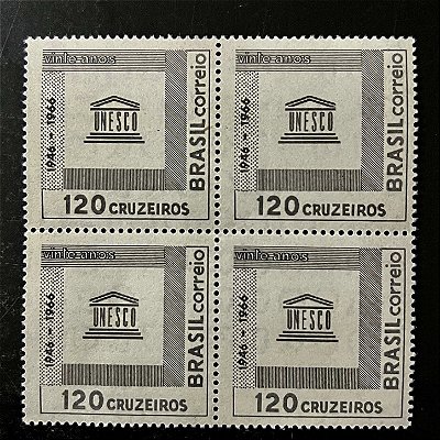 Quadra de Selos Comemorativos do Brasil - 20.o Aniversario da UNESCO - 1966 - Novo - ref.2386