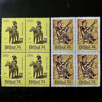 02 Quadras de Selos Comemorativos do Brasil - Cultura Popular - 1974 - Novo - ref.2395