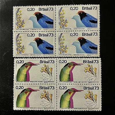 02 Quadras de Selos Comemorativos do Brasil - Fauna e Flora - 1973 - Novo - ref.2398