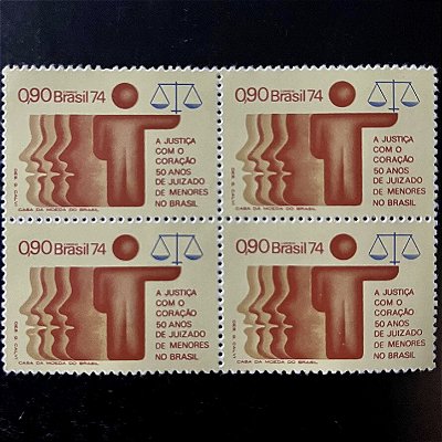Quadra de Selos Comemorativos do Brasil - Cinquentenário do Juizado de Menores no Brasil - 1974 - Novo - ref.2399