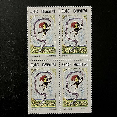 Quadra de Selos Comemorativos do Brasil - Divulgação das Lendas Populares - 1974 - Novo - ref.2401