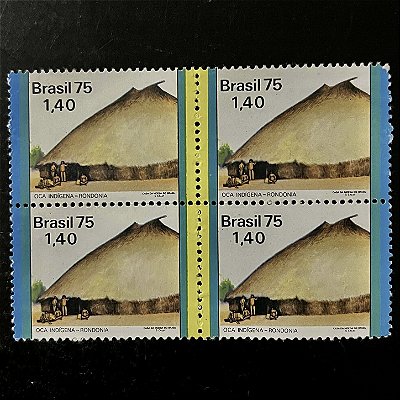 Quadra de Selos Comemorativos do Brasil - Habitações no Brasil - 1975 - Novo - ref.2404