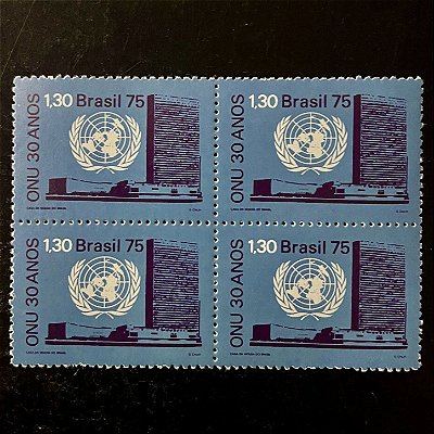 Quadra de Selos Comemorativos do Brasil - 30o.Aniversário da ONU - 1975 - Novo - ref.2406