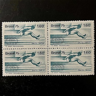 Quadra de Selos Comemorativos do Brasil - Recorde Mundial - Salto Triplo - VII Jogos Pan-Americanos no México - 1975 - Novo - ref.2408
