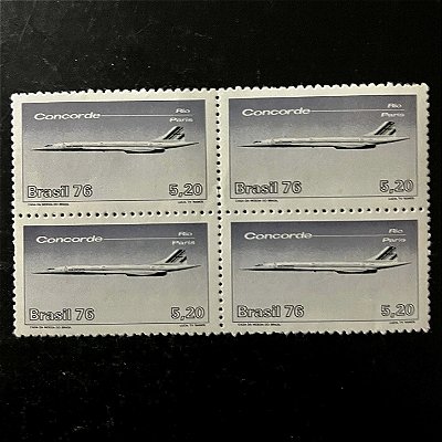 Quadra de Selos Comemorativos do Brasil - 1o.Voo Comercial do Concorde ao Brasil - 1976 - Novo - ref.2418