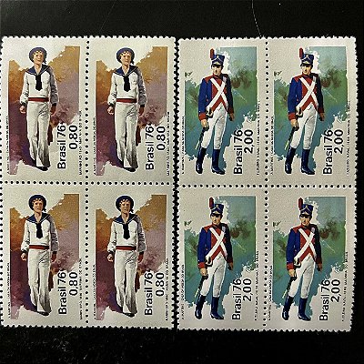 02 Quadras de Selos Comemorativos do Brasil - Homenagem a Marinha do Brasil - 1976 - Mint - ref.2425