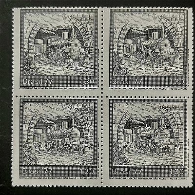 Quadra de Selos Comemorativos do Brasil - Centenário da Ligação FerroviáriaSão Paulo - RJ - 1977 - Mint - ref.2433