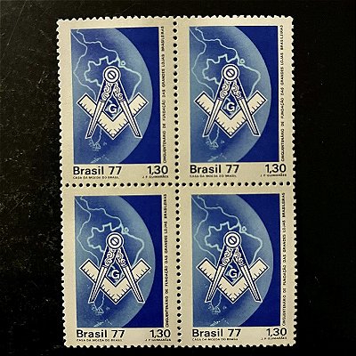 Quadra de Selos Comemorativos do Brasil - Cinquentenário da Fundação das Grandes Lojas Brasileiras - 1977 - Mint - ref.2444