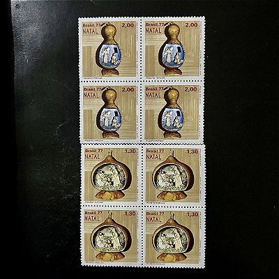02 Quadras de Selos Comemorativos do Brasil - Natal 77 - Presépios Populares - 1977 - Mint - ref.2450