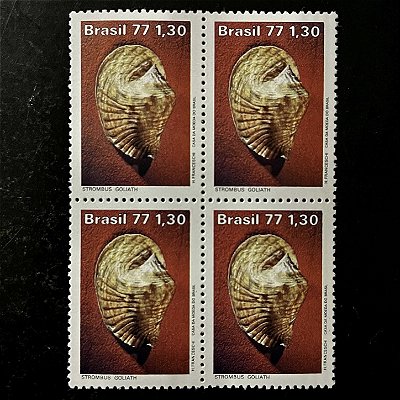 Quadra de Selos Comemorativos do Brasil - Moluscos do Brasil - 1977 - Mint - ref.2454