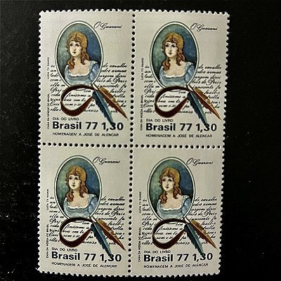 Quadra de Selos Comemorativos do Brasil - Dia do Livro - Homenagem a José de Alencar - 1977 - Mint - ref.2457