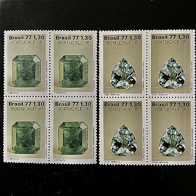01 Quadras de Selos Comemorativos do Brasil - Pedras Preciosas - Esmeralda - Agua Marinha - 1977 - Mint - ref.2461
