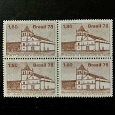 Quadra de Selos Comemorativos do Brasil - Restauração da Igreja do Patio do Colégio em São Paulo - 1978 - Mint - ref.2464