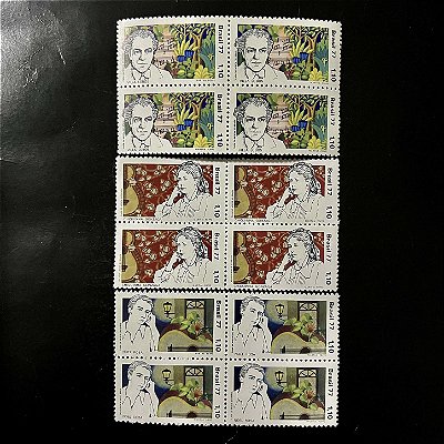 03 Quadras de Selos Comemorativos do Brasil - Compositores Brasileiros - 1977 - Mint - ref.2466