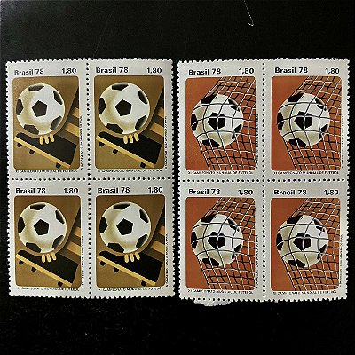 02 Quadras de Selos Comemorativos do Brasil - XI Campeonato Mundial de Futebol na Argentina - 1978 - Mint - ref.2474