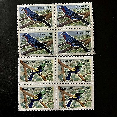 02 Quadras de Selos Comemorativos do Brasil - Proteção a Fauna - Pássaros Brasileiros - Mint - ref.2478