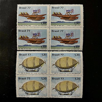 02 Quadras de Selos Comemorativos do Brasil - Homenagem à Aviação Civil - 1977 - Mint - ref.2479
