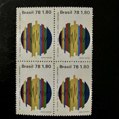 Quadra de Selos Comemorativos do Brasil - Dia Mundial da Saude - Luta contra a Hipertensão - 1978 - Mint - ref.2481