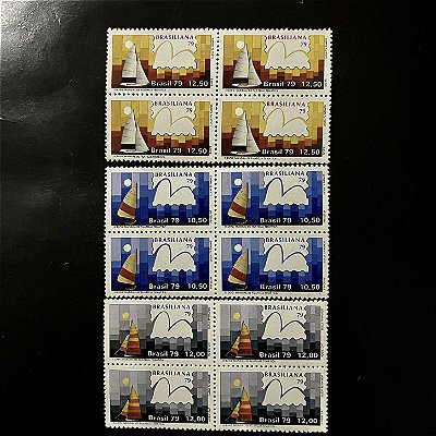 03 Quadras de Selos Comemorativos do Brasil - Brasiliana 79 - III Exposição Mundial de Filatelia Temática - 1979 - Mint - ref.2485