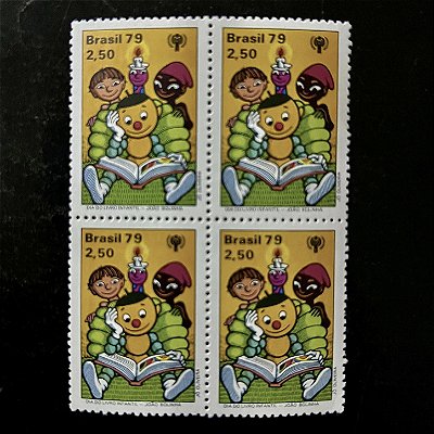 Quadra de Selos Comemorativos do Brasil - Dia do Livro Infantil - João Bolinha - 1979 - Mint - ref.2498