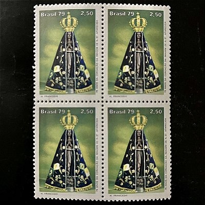 Quadra de Selos Comemorativos do Brasil - 75 Anos da Coroação da Imagem de Nossa Senhora Aparecida - 1979 - Mint - ref.2499