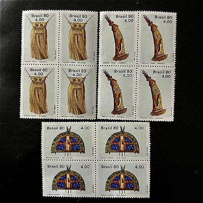 03 Quadras de Selos Comemorativos do Brasil - Arte Indigena - 1980 - Mint - ref.2502