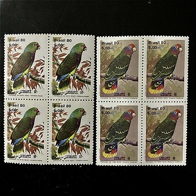 02 Quadras de Selos Comemorativos do Brasil - Fauna Brasileira - Psitacideos - 1980 - Mint - ref.2503