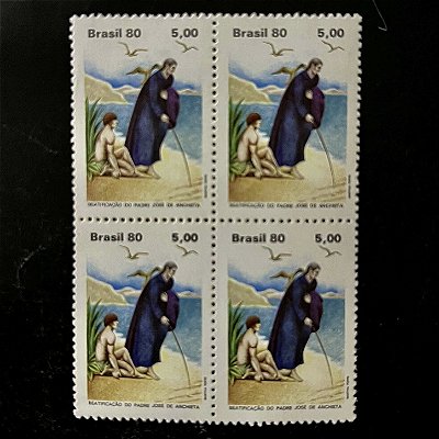 Quadra de Selos Comemorativos do Brasil - Beatificação do Padre Jose de Anchieta - 1980 - Mint - ref.2504