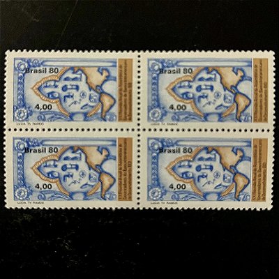 Quadra de Selos Comemorativos do Brasil - XXI Reunião Anual da Assembleia de Governadores do BID - 1980 - Mint - ref.2506