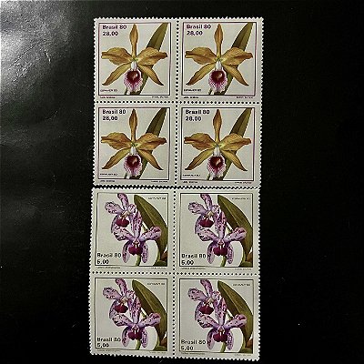 02 Quadras de Selos Comemorativos do Brasil - Orquideas Brasileiras - Espamer 80 - 1980 - Mint - ref.2512