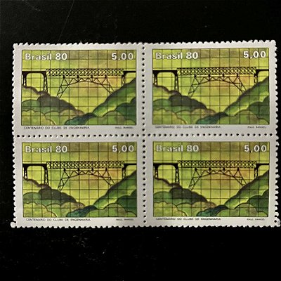 Quadra de Selos Comemorativos do Brasil - Centenário do Clube de Engenharia - 1980 - Mint - ref.2515