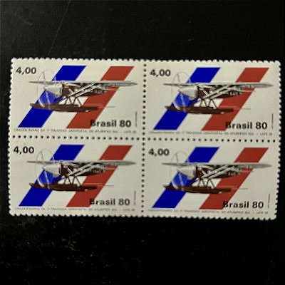 Quadra de Selos Comemorativos do Brasil - Cinquentenário da 1a. Travessia Aeropostal do Atlantico Sul - 1980 - Mint - ref.2527