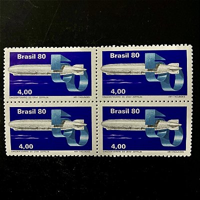 Quadra de Selos Comemorativos do Brasil - Cinquentenário da 1a.Viagem Graf Zeppelin - 1980 - Mint - ref.2531