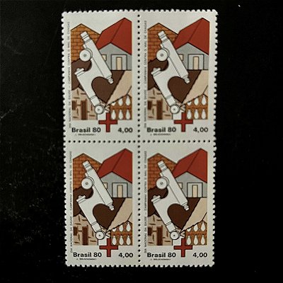 Quadra de Selos Comemorativos do Brasil - Dia Nacional da Saude - Campanha Contra o Mal de Chagas - 1980 - Mint - ref.2534