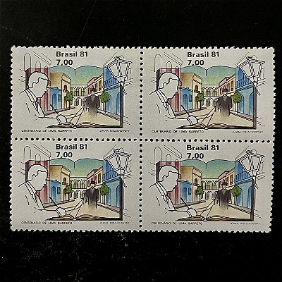 Quadra de Selos Comemorativos do Brasil -Centenário do Nascimento de Lima Barreto - 1981 - Mint - ref.2536