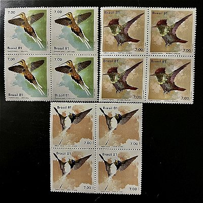 03 Quadras de Selos Comemorativos do Brasil - Fauna Brasileira - Beija-Flores - 1981 - Mint - ref.2537