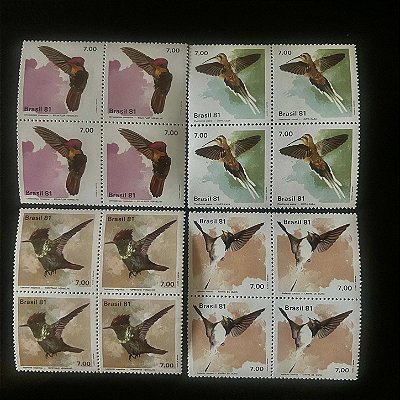 04 Quadras de Selos Comemorativos do Brasil - Fauna Brasileira - Beija-Flores - 1981 - Mint - ref.2537