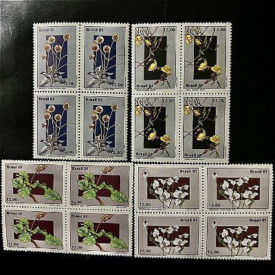 04 Quadras de Selos Comemorativos do Brasil - Flora Brasileira - Flores do Planalto Central - 1981 - Mint - ref.2539