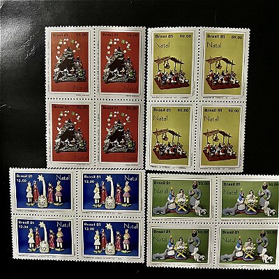04 Quadras de Selos Comemorativos do Brasil - Natal 81 - Presépios Populares - 1981 - Mint - ref.2540