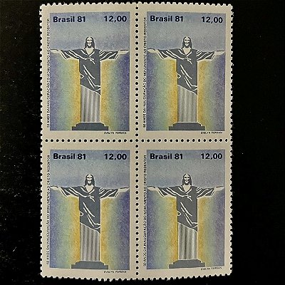 Quadra de Selos Comemorativos do Brasil - 50 Anos da Inauguração do Monumento ao Cristo Redentor - RJ - 1981 - Mint - ref.2541