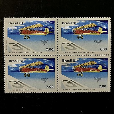 Quadra de Selos Comemorativos do Brasil - 50 anos do Correio Aereo Nacional - 1981 - Mint - ref.2544