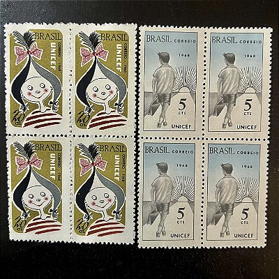 02 Quadras de Selos do Brasil - Fundo das Nações Unidas para a Infancia - 1968 - Mint - ref.2548