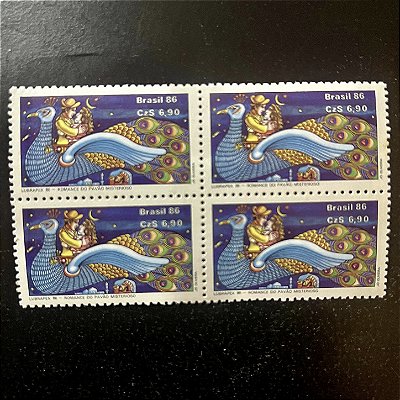 Quadra de Selos Comemorativos do Brasil - Lubrapex 86 - Romance do Pavão Misterioso - 1986 - Mint - ref.2550