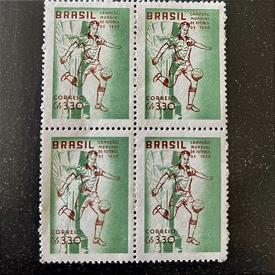 Quadra de Selos Comemorativos do Brasil - Campeão Mundial de Futebol de 1958 na Suécia - 1959 - Novo - Mint - ref.2550