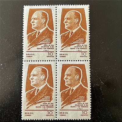 Quadra de Selos Comemorativos do Brasil -Visita do Rei da Noruega Olavo V - 1967 - Novo - ref.2565